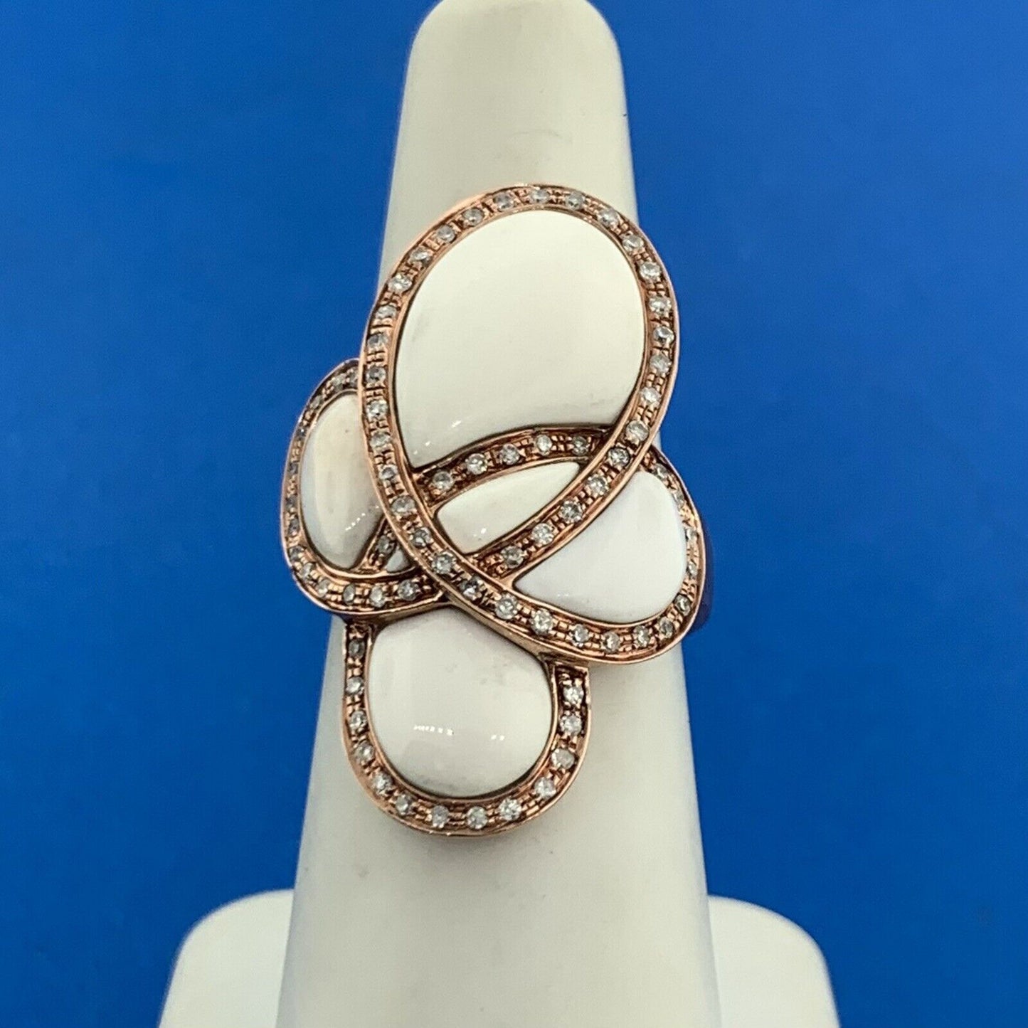 Designer CID 10K Rose Gold White Diamond Accented Modernist Finger Ring