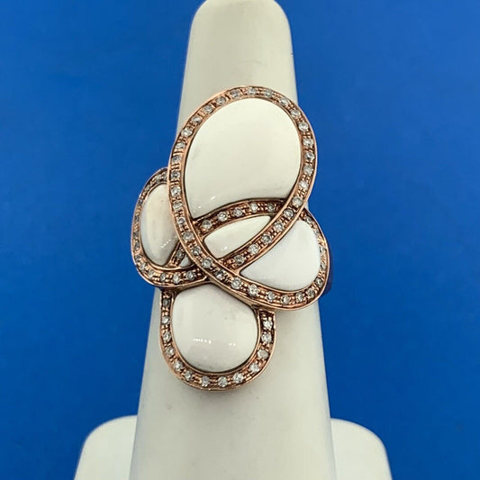 Designer CID 10K Rose Gold White Diamond Accented Modernist Finger Ring