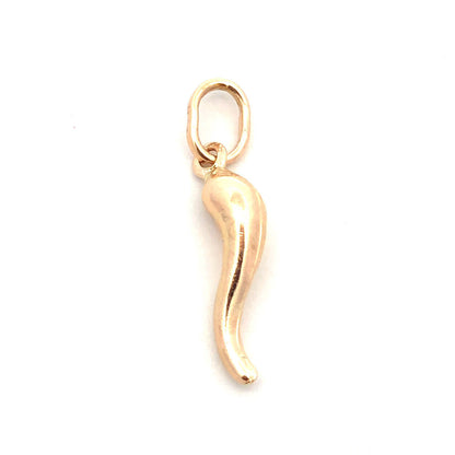 Estate 14K Yellow Gold Italian Horn Prosperity Good Luck Charm Pendant
