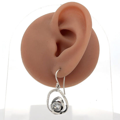 Designer Israel 925 Sterling Silver Cubic Zirconia Crop Circle Dangle Earrings