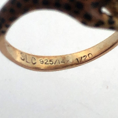 Designer SLC 925 Sterling Silver Yellow Gold Enamel 3D Cheetah Ring
