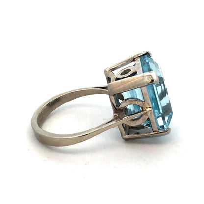 14K White Gold Large Emerald Cut Blue Topaz Solitaire Statement Ring