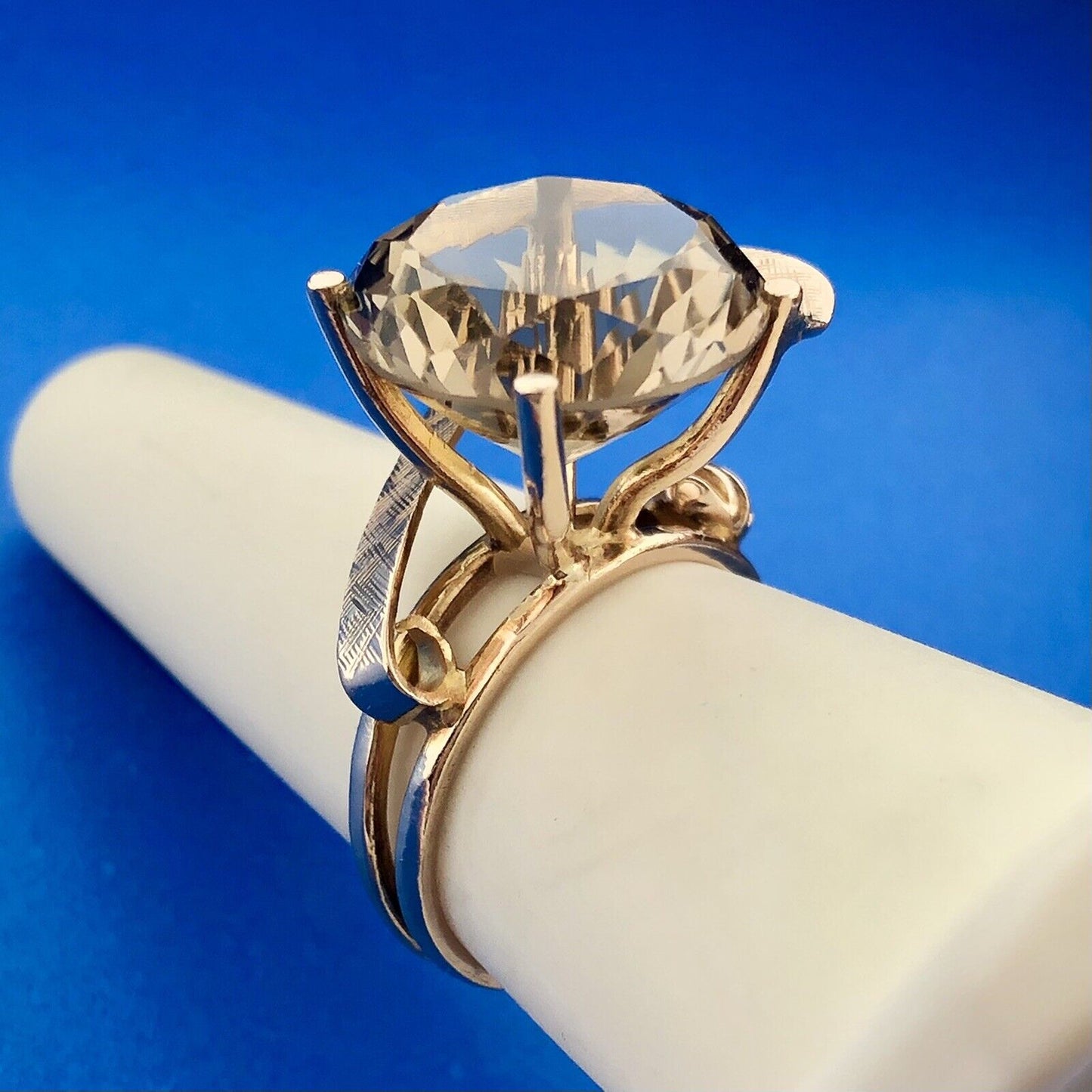 Gorgeous 14k Yellow Gold Large Smoky Quartz Free Form Statement Ring Size 7.25