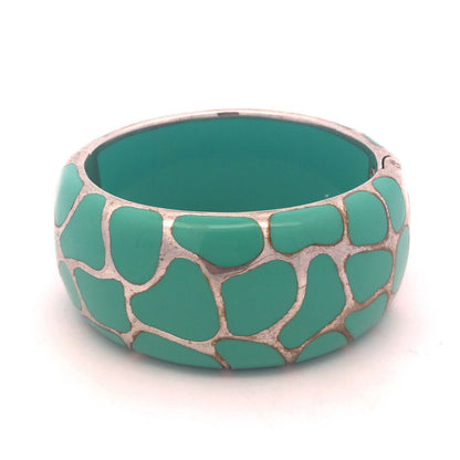 Vintage Angelique De Paris  Sterling Silver Turquoise Resin Hinged Cuff Bracelet