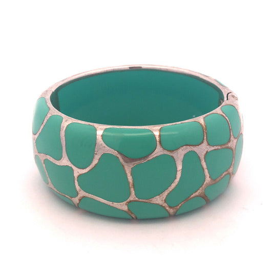 Vintage Angelique De Paris  Sterling Silver Turquoise Resin Hinged Cuff Bracelet