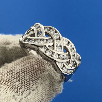 Stunning Sterling Silver 925 Sparkling White CZ Braided Band Ring Size 8.25