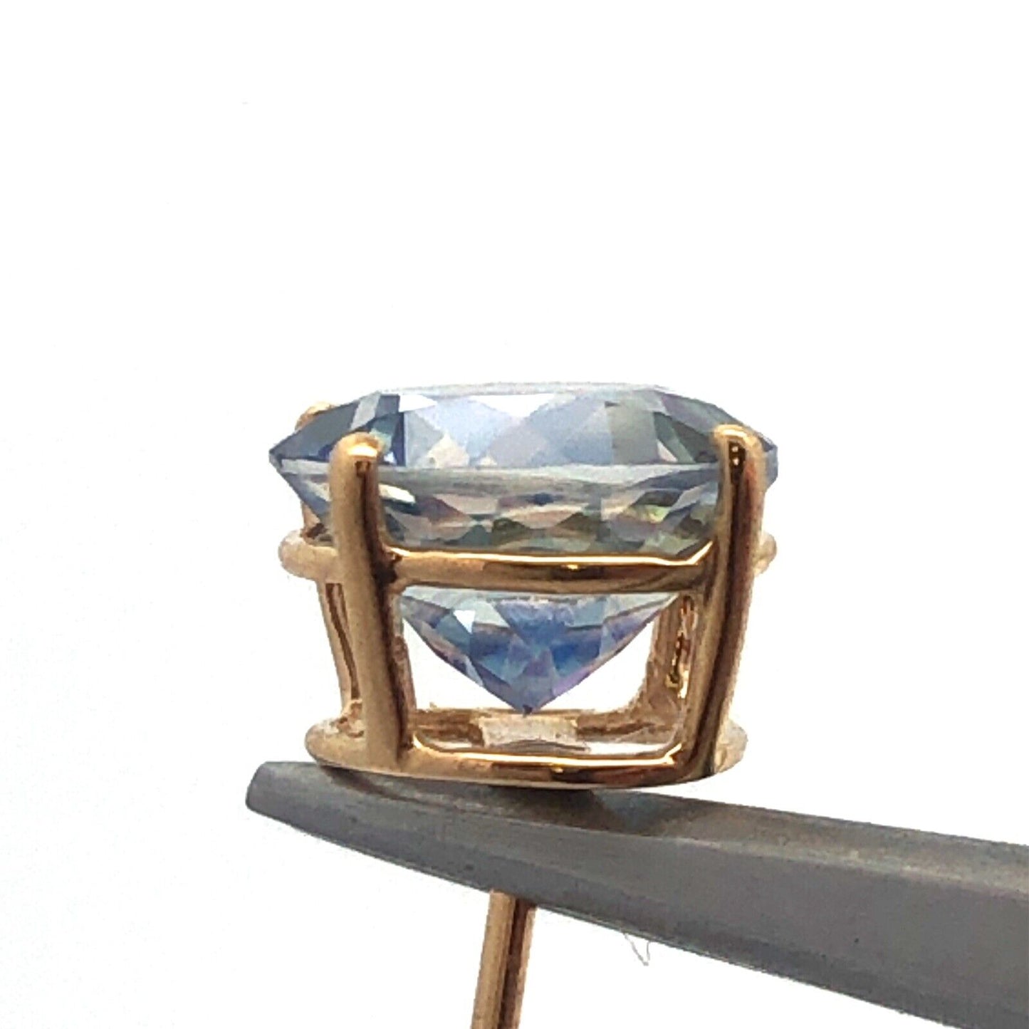 Designer SJI 14K Yellow Gold Round Iolite Solitaire Statement Stud Earrings