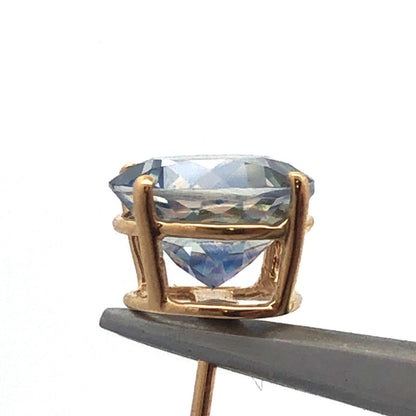 Designer SJI 14K Yellow Gold Round Iolite Solitaire Statement Stud Earrings