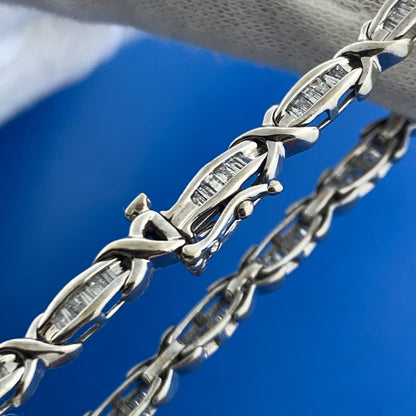 Designer 10K White Gold Channel Set Diamond X O Tennis Bracelet