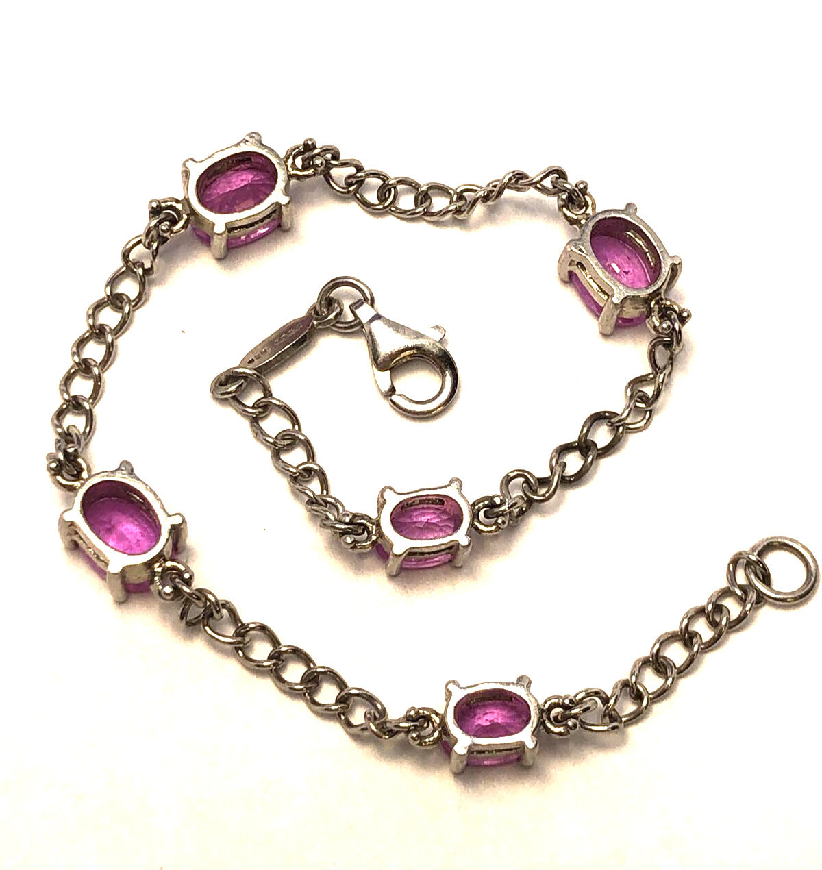 Designer TGGC Sterling Silver Oval Pink Sapphire Station Chain Tennis Bracelet