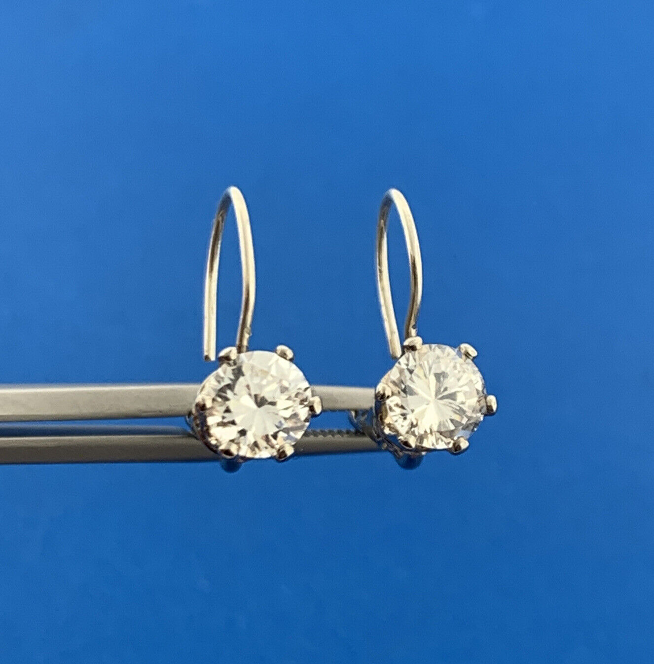 Designer OLEI Sterling Silver 925 Post Round Cut CZ Leverback Drop Earrings