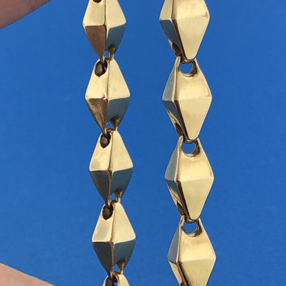 Designer Cal 10k Yellow Gold Three-Dimensional Diamond Shaped Bead 8" Bracelet