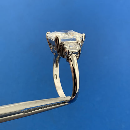 Designer 925 Sterling Silver Princess Cubic Zirconia CZ Accented Engagement Ring