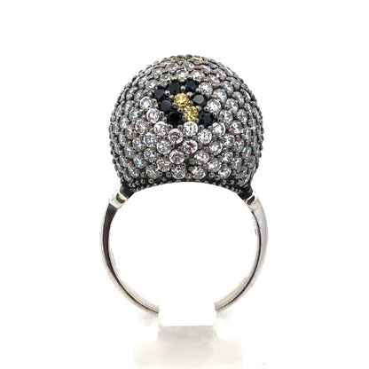 Designer SB 925 Sterling Silver White Yellow Cubic Zirconia Black Onyx Dome Ring