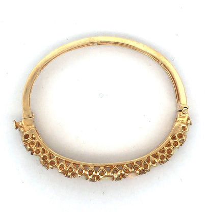 Vintage Jack Gutschneider 14k Yellow Gold Filigree Opal Diamond Cuff Bracelet