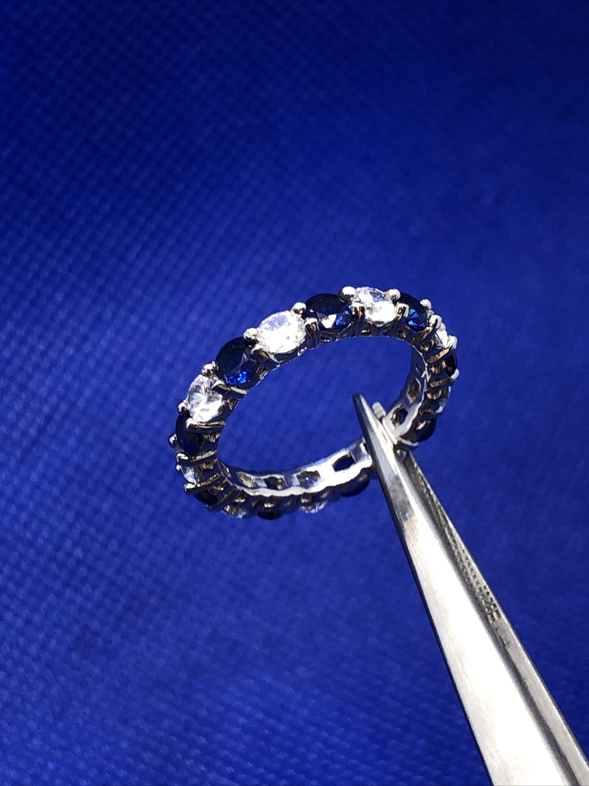 Designer Kiera 925 Sterling Silver White Blue Cubic Zirconia Eternity Band Ring