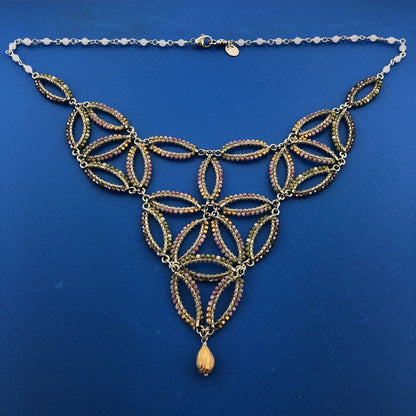 Chan Luu Sterling Silver 925 Colorful Beaded Triangular Bib 17.5" Necklace