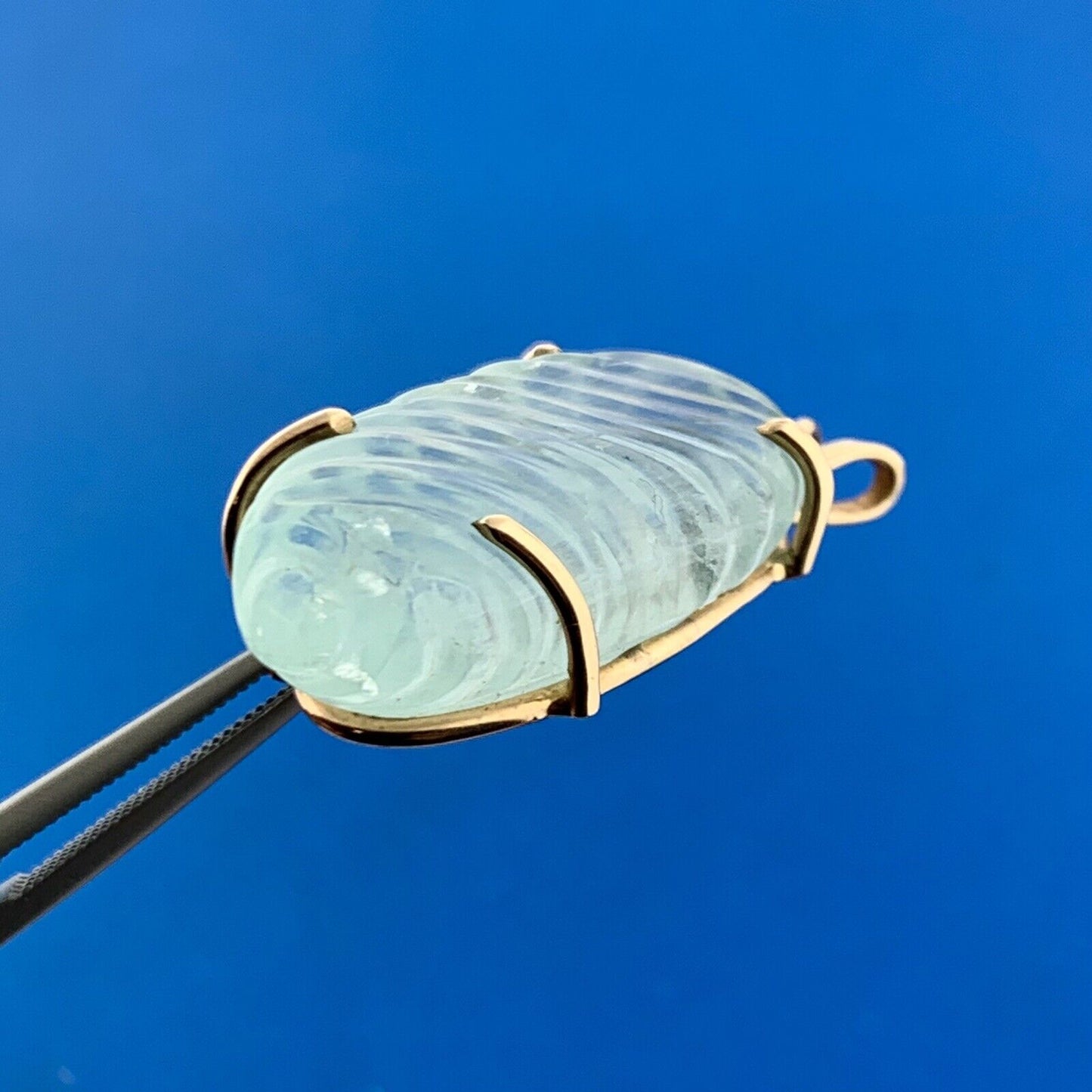 Artisan 14k Yellow Gold Green Tourmaline Carved Joy Vitality Nourishment Pendant