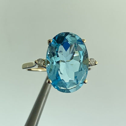 Designer Blue Topaz & Diamond Accents 14K Yellow Gold Statement Ring
