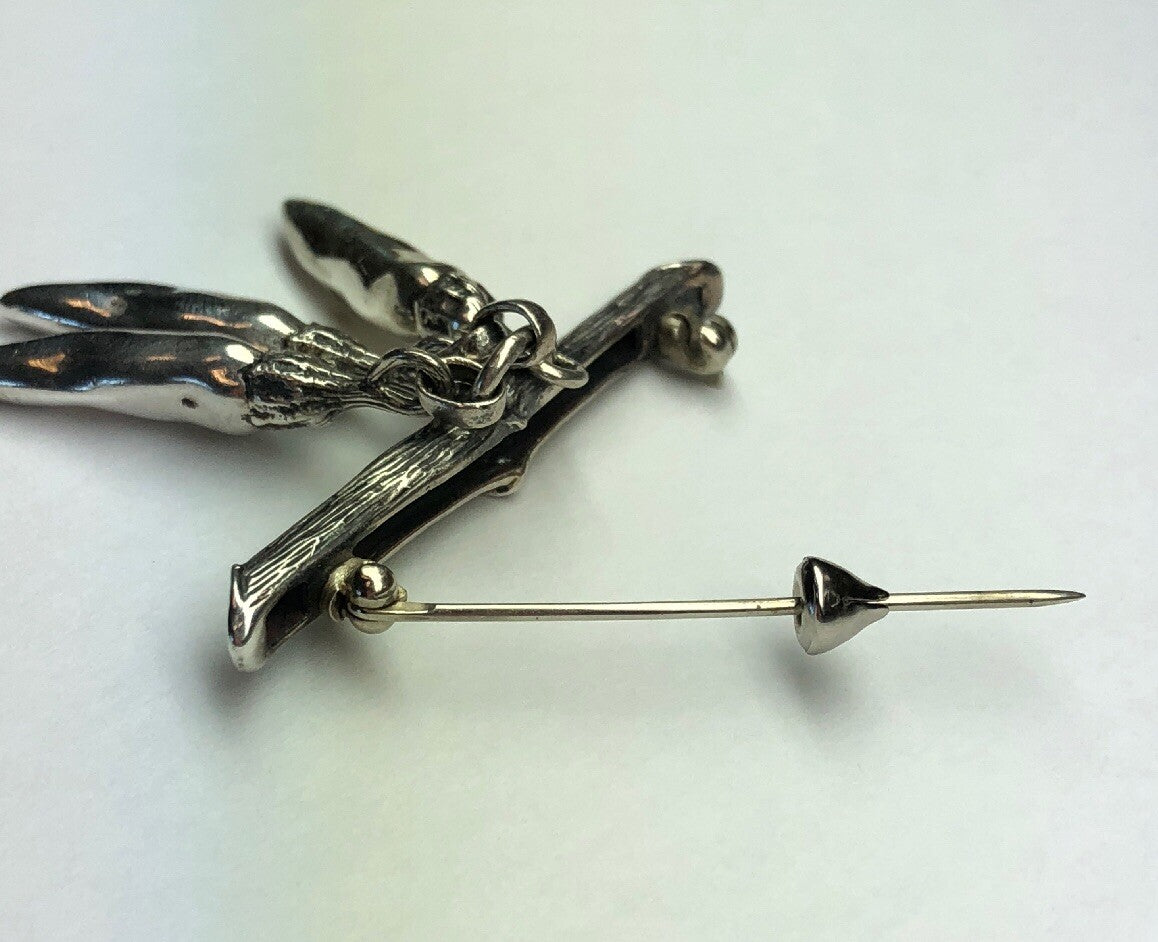 Vintage Mignon Faget Sterling Silver Bamboo Chili Peppers Charm Pin Brooch Rare