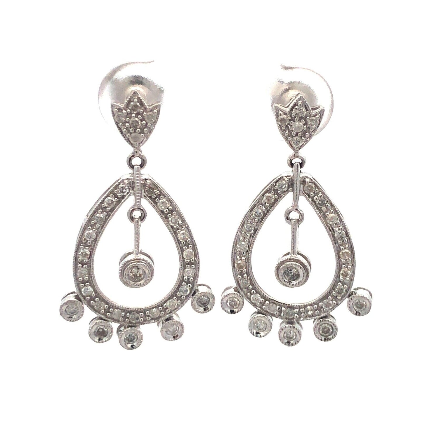 14K White Gold Diamond Bridal Anniversary Chandelier Drop Dangle Earrings