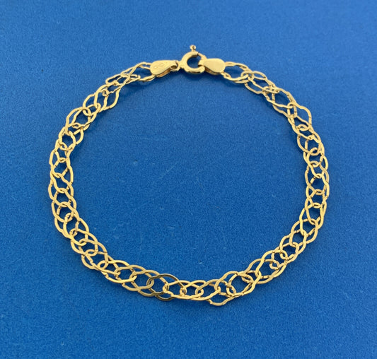 Designer Italy 14K Yellow Gold Fancy Cut Double Oval Link Chain Bracelet