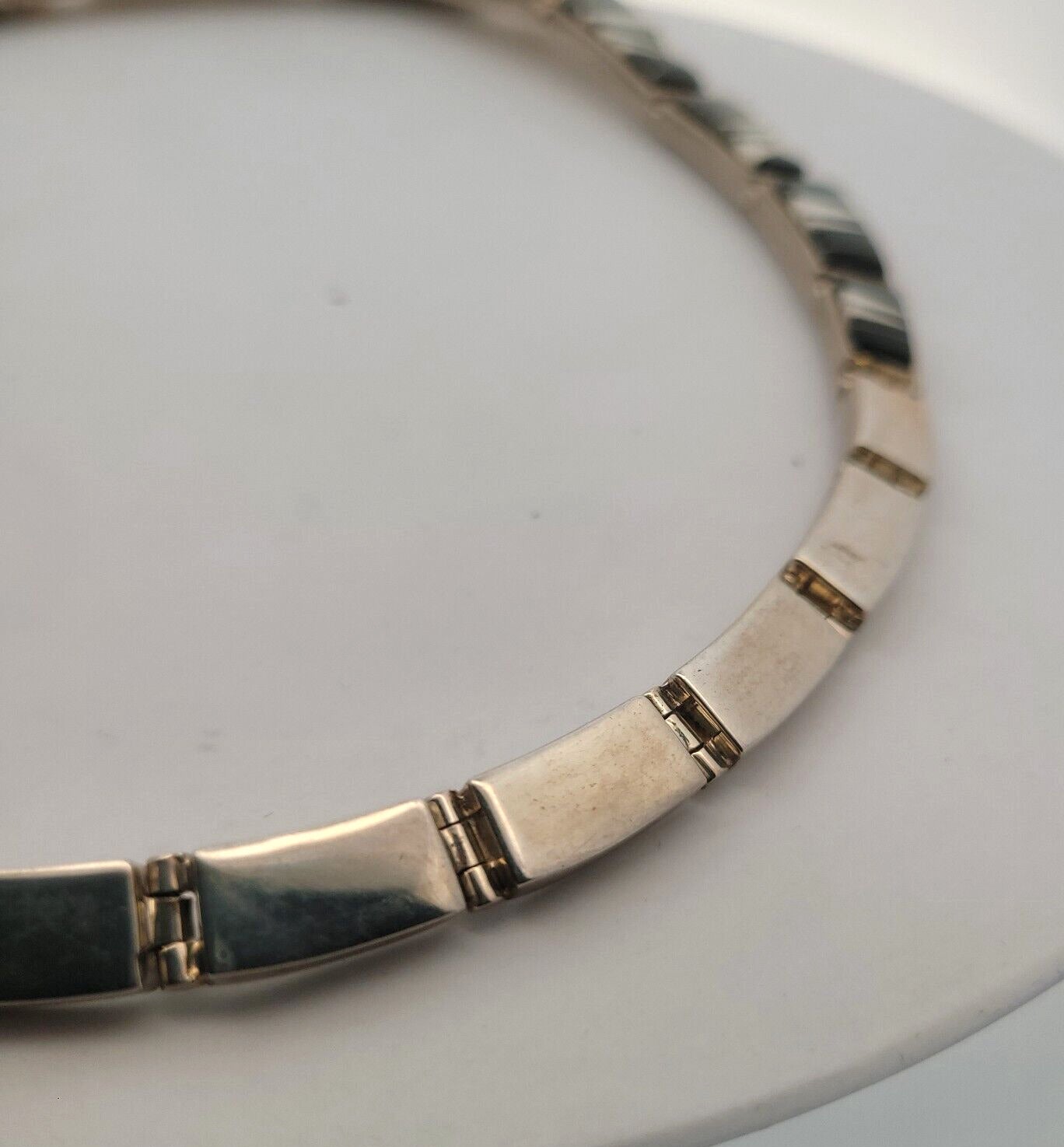 Navajo Calvin Begay Sterling Silver Black Onyx White Agate Cabochon Necklace