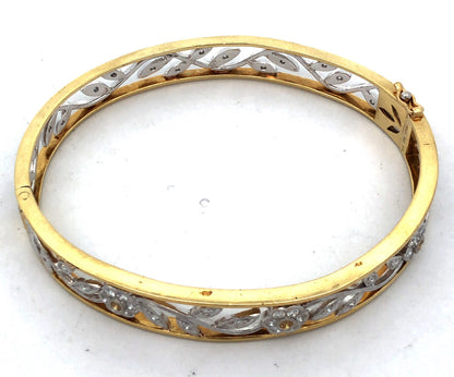 Gorgeous 18k Yellow White Gold Champagne White Diamond Hinged Cuff Bracelet