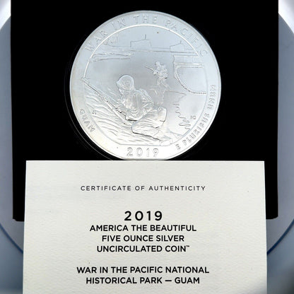 2019 P America The Beautiful Guam War in The Pacific 5 oz Silver Quarter Coin