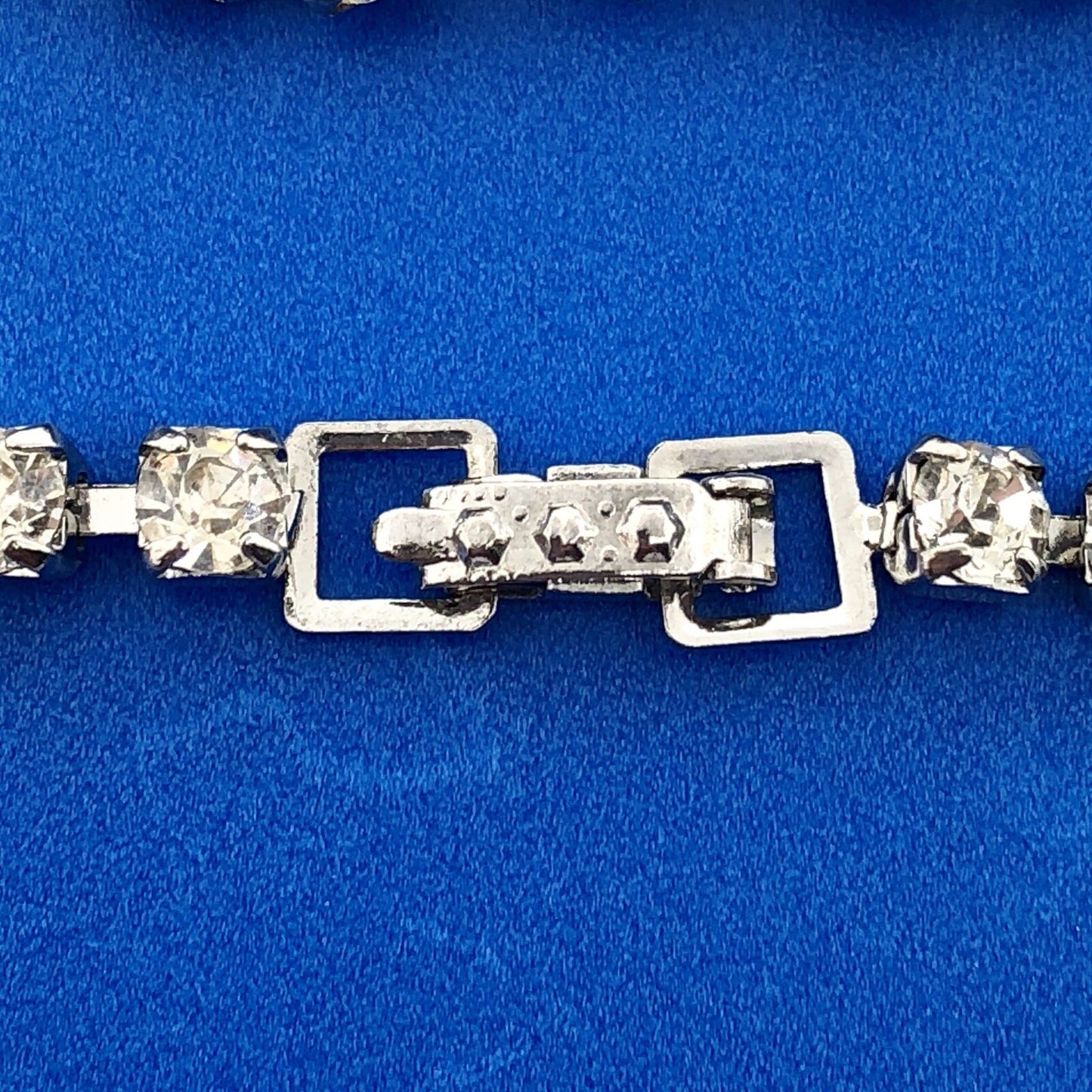 Vintage Silver Tone Rectangle Red Round White Rhinestone Valentine Bracelet