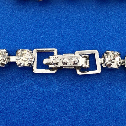 Vintage Silver Tone Rectangle Red Round White Rhinestone Valentine Bracelet