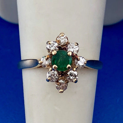 Brilliant 14K Yellow Gold Emerald Diamond Accent May Anniversary Cocktail Ring