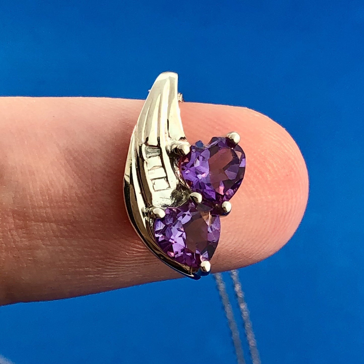 Designer 10K White Gold Amethyst Diamond February Anniversary Occasion Necklace