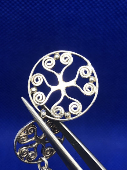 Designer BA 925 Sterling Silver Filigree Scroll Flat Round Dangle Hook Earrings