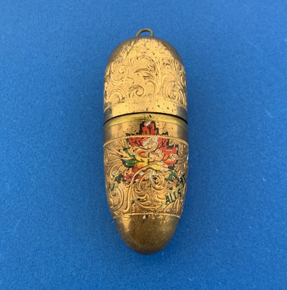 Antique German Germany Guilloche Floral Scroll Gold Tone Pendant Sewing Kit
