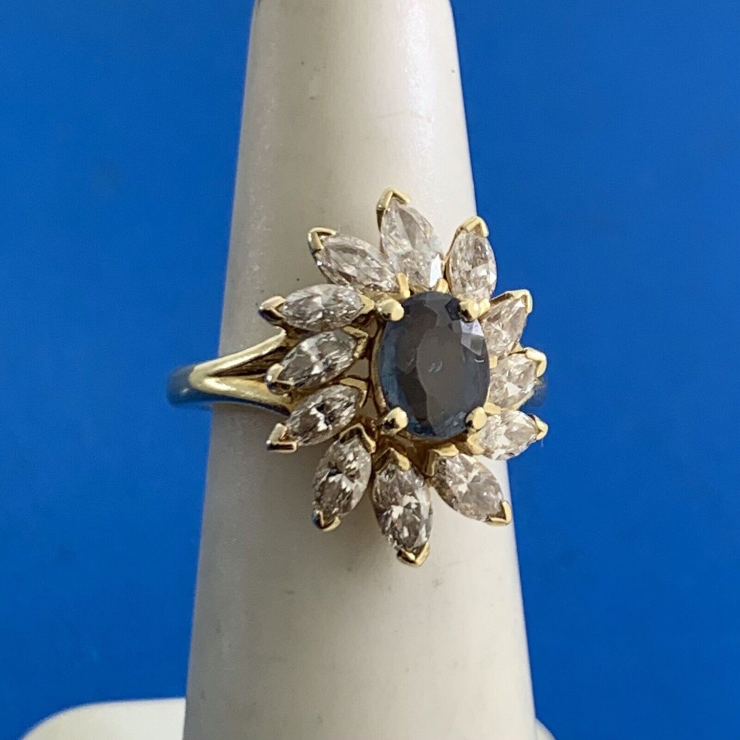 Vintage 18K Yellow Gold Topaz with Diamond Accented Statement Cocktail Ring