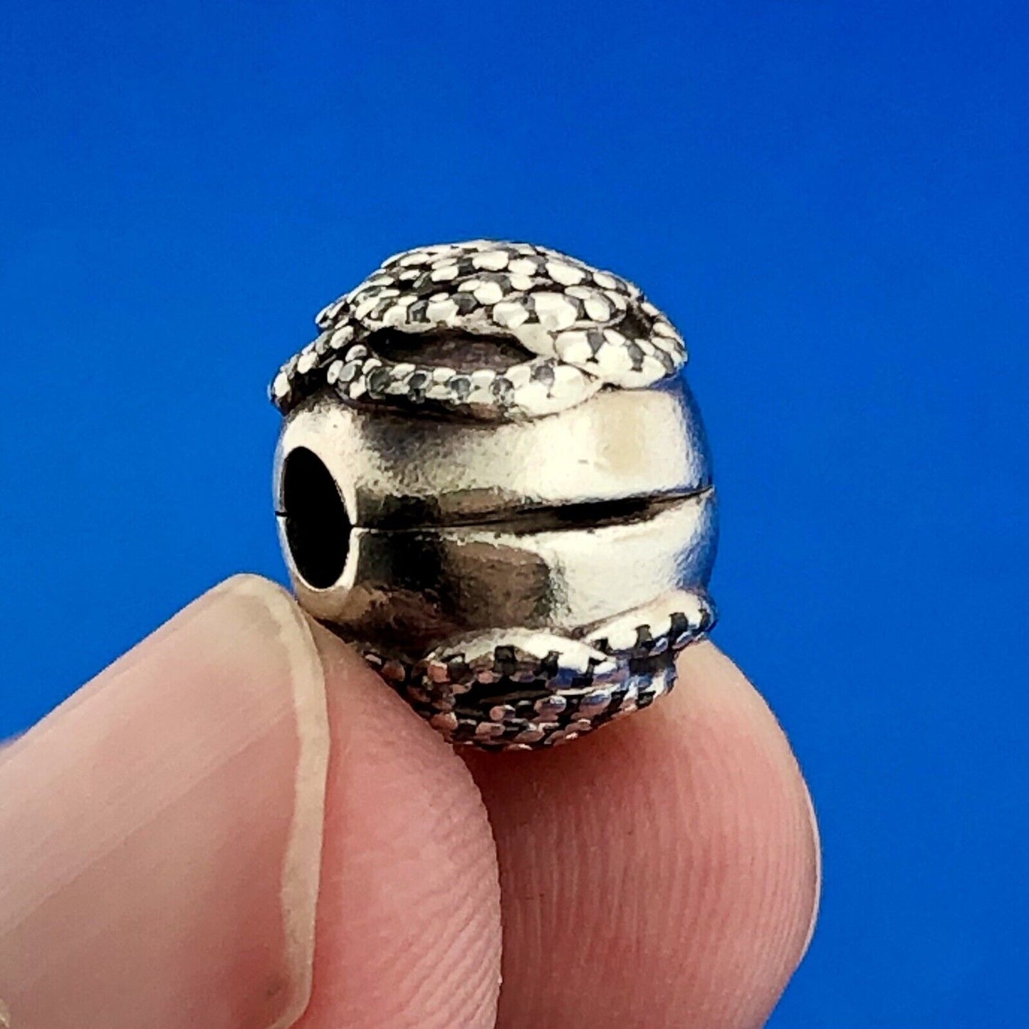 Designer Sterling Silver 925 White CZ Tangled Flower Pattern Bead Charm