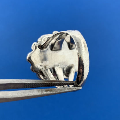 Stunning Sterling Silver 925 Green & Blue Turquoise Cluster Dome Ring Size 8