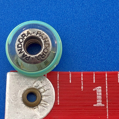 Authentic PANDORA Sterling Silver Lime Banded Striped Murano Glass Bead Charm