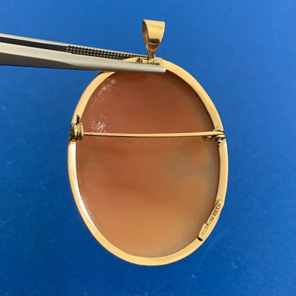 Vintage Italy 18K Yellow Gold Oval Carved Cameo Statement Brooch Pendant