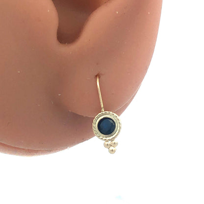 14K Yellow Gold Blue Sapphire Drop Wire Thread Earrings