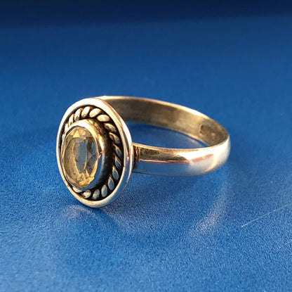 Retro Sterling Silver 925 Oval Citrine November Anniversary Birthstone Ring