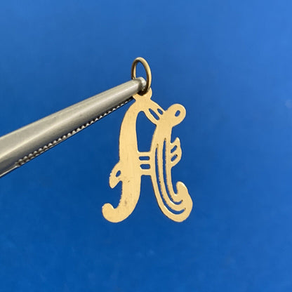Designer 14K Yellow Gold Letter A Initial Monogram Script Charm Pendant
