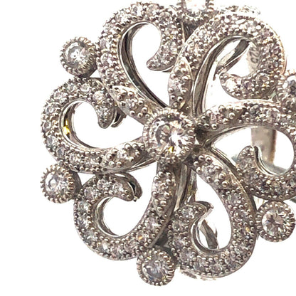 925 Sterling Silver Round Cubic Zirconia CZ Flower Swirl Cocktail Ring