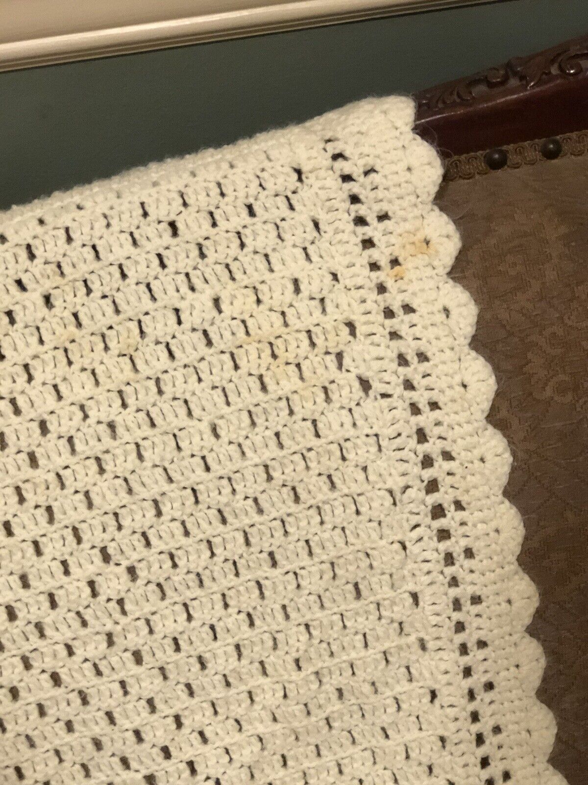 Hand Crocheted Knited Cream Colored Unisex Square Baby's Blanket