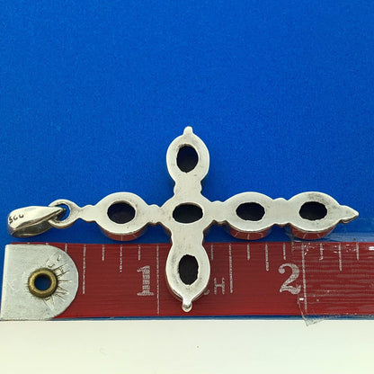 Vintage 925 Sterling Silver Amethyst Cabochon Statement Cross February Pendant