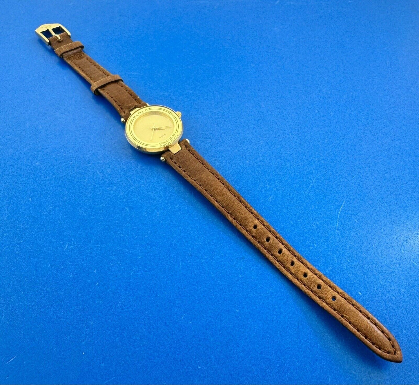 Vintage Paolo Gucci Designed By Paolo Gucci Brown Leather Wristwatch PG707YC