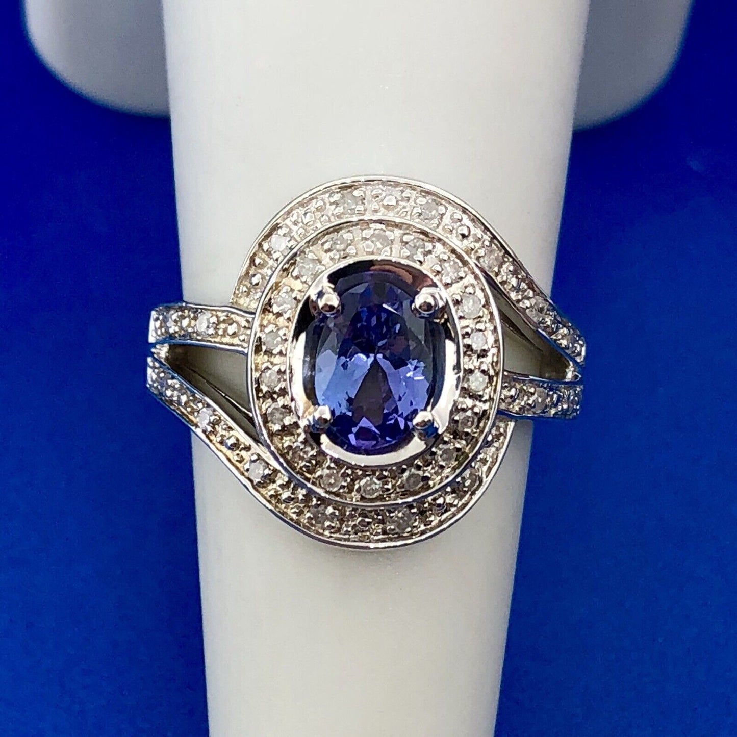 Designer 925 Sterling Silver Tanzanite Diamond Accent December Anniversary Ring