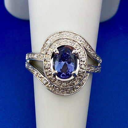 Designer 925 Sterling Silver Tanzanite Diamond Accent December Anniversary Ring