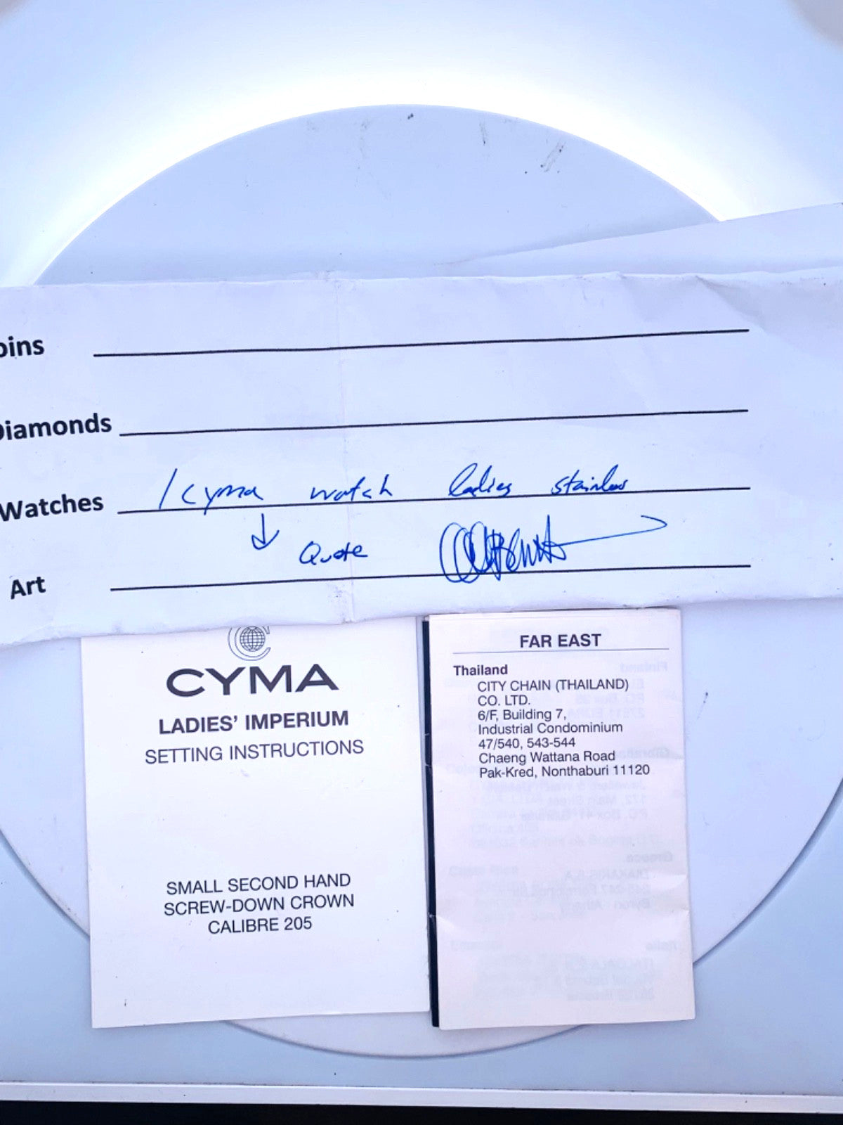 Vintage Cyma Le Locle Stainless Steel Mother Of Pearl Dial Diamond Accent Watch